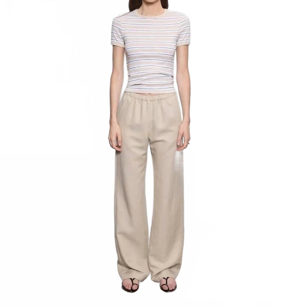 NEW ENZA COSTA cotton stripe classic short sleeve tee in wheat/white